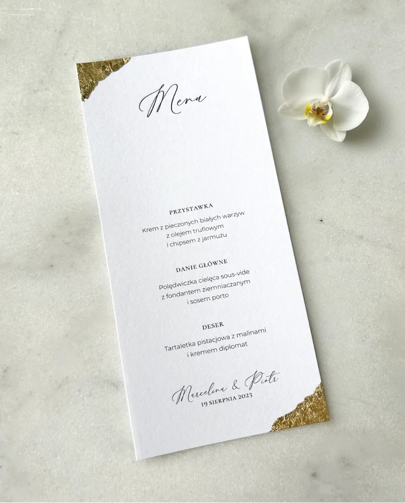 Menu weselne na stoły złote Aurelia