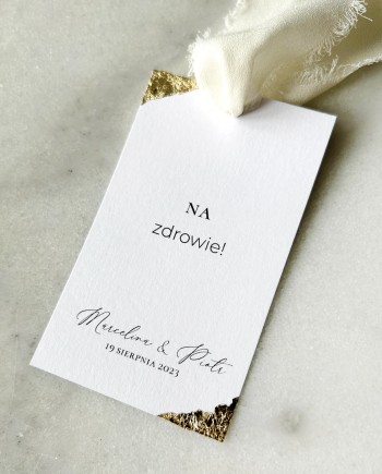 Zawieszki na butelki weselne złote Aurelia