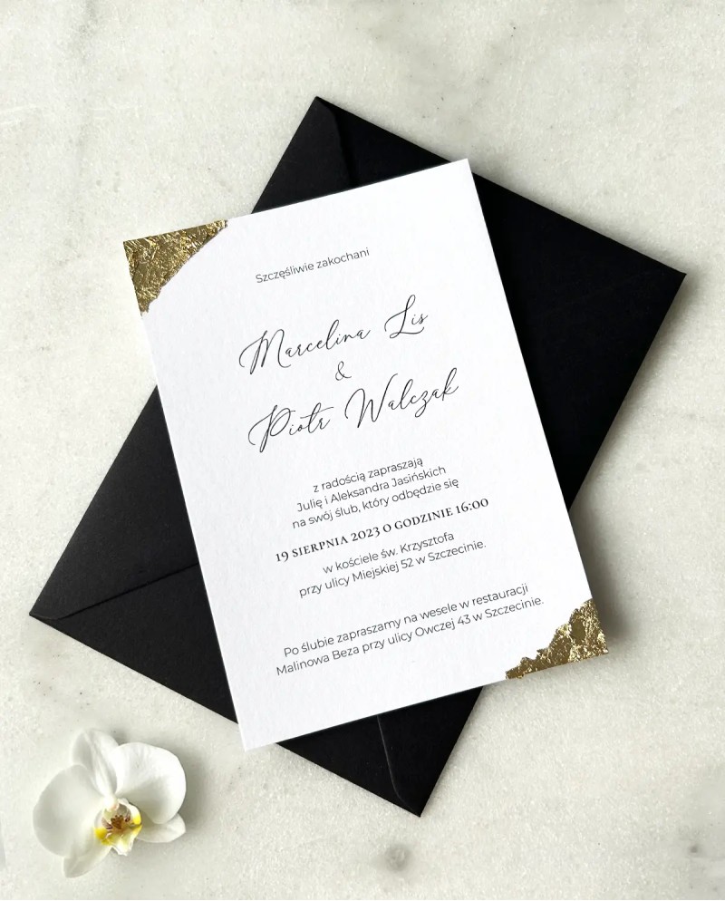 Zaproszenia ślubne złote glamour Aurelia
