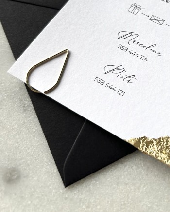 Zaproszenia ślubne złote glamour i RSVP ze spinaczem