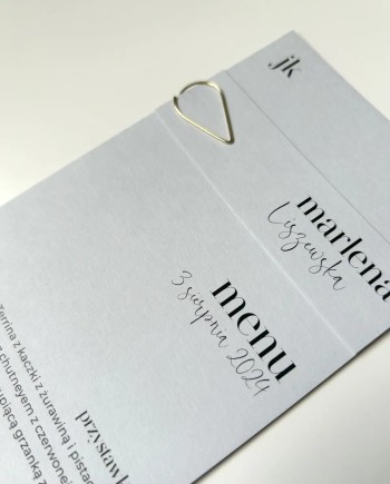 Menu ślubne na wesele szare Ashy nowoczesne