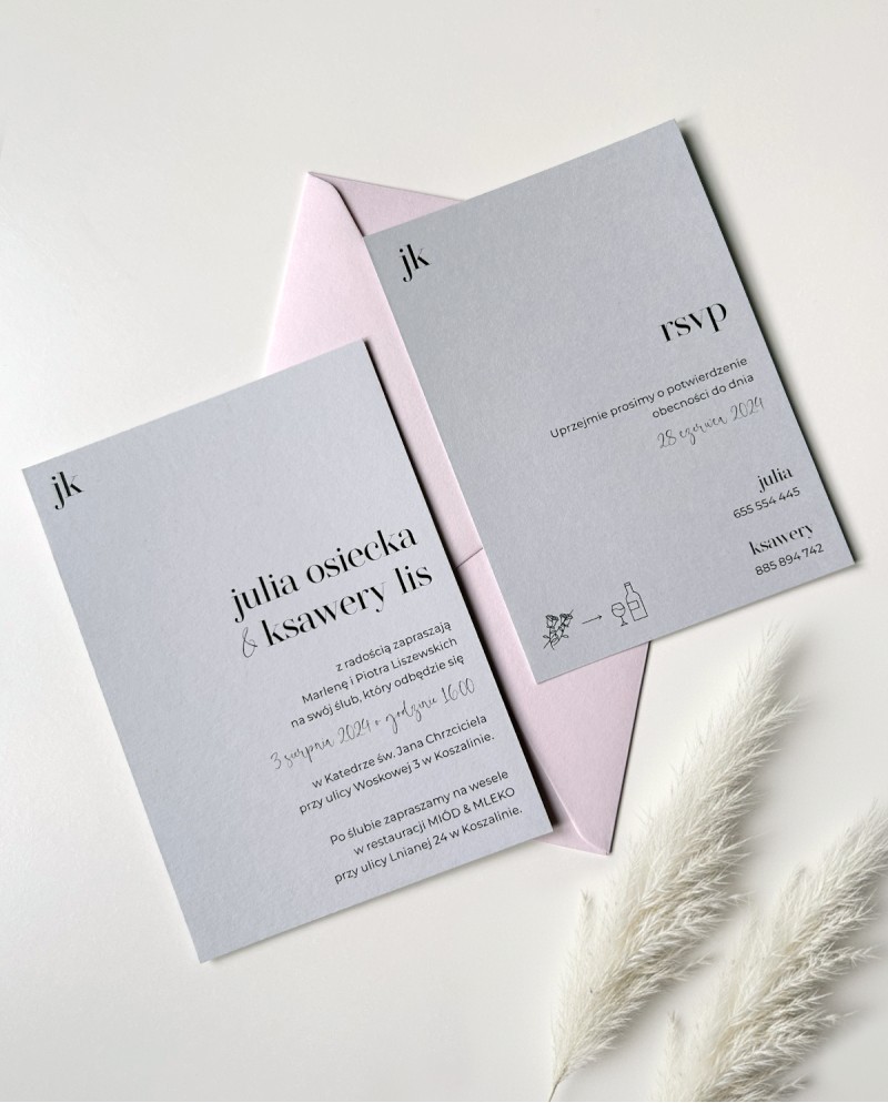 Zaproszenia ślubne szare Ashy nowoczesne