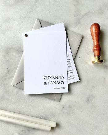 Zaproszenia ślubne minimalistyczne Celine ze złotym nitem
