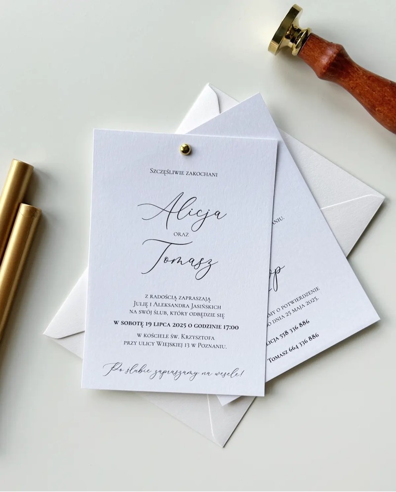 Zaproszenia na ślub ze złotym nitem Elena