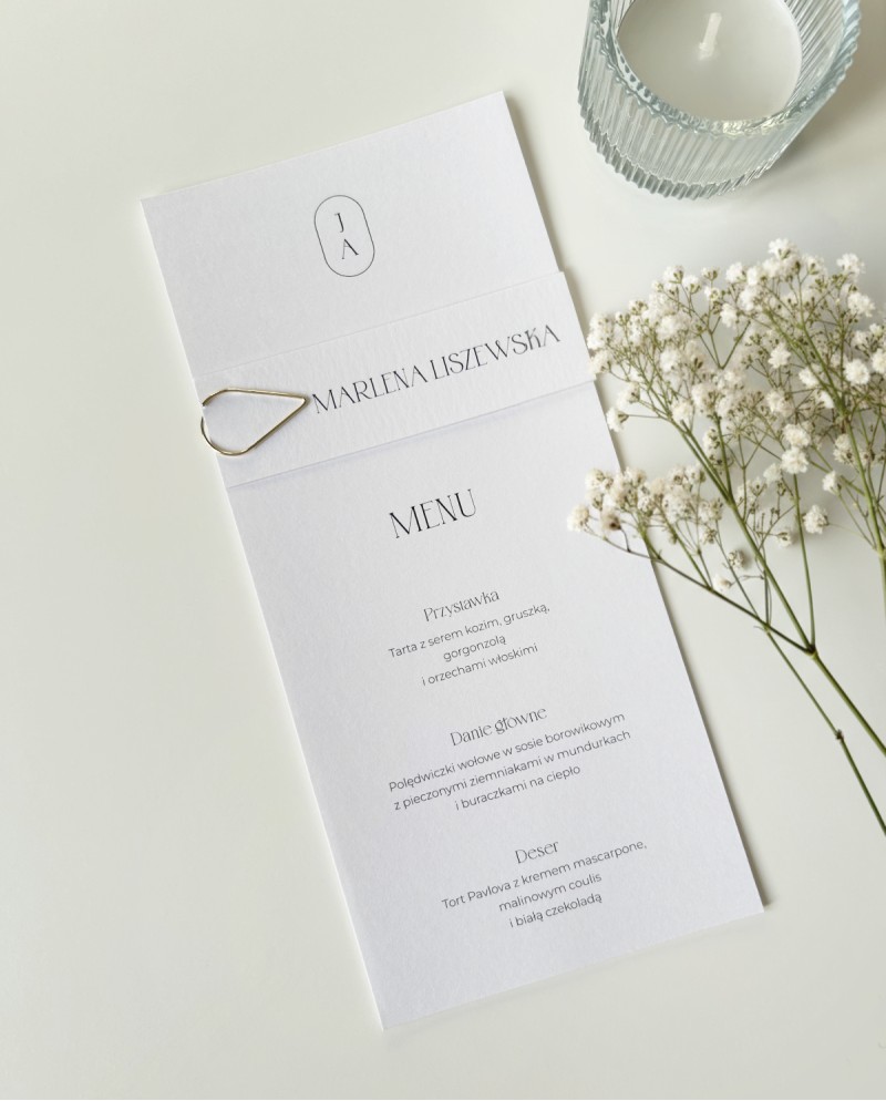 Menu weselne na stoły Monogram